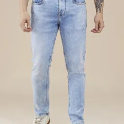 Being Human Men Classic Slim Fit Low Distress Light Fade Stretchable Jeans-image-47