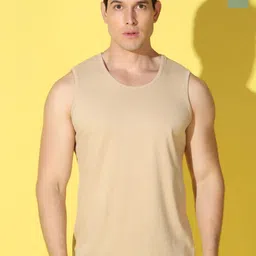 WOOSTRO Pack Of 2 Pure Combed Cotton Gym VestsVWS26(PLAIN RUST)(HARD LGTGREEN)-7