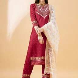 HERE&NOW Women Printed Regular Kurta with Trousers & With Dupatta Kurta Sets-picture-0