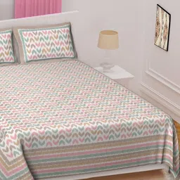 Texstylers Peach-Coloured & Blue Ethnic Motifs 220 TC King Bedsheet with 2 Pillow Covers-image-10