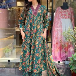 Anni Designer Women Floral Printed V-Neck Anarkali Kurta with Palazzos & Dupatta-image-91