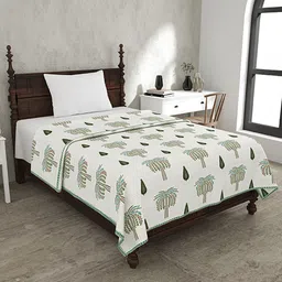 BELLA CASA Green & Off White Ethnic Motifs AC Room 110 GSM Single Bed Dohar-picture-39
