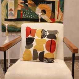 LUSHLYF Off White & Yellow 2 Pieces Abstract Embroidered Cotton Square Cushion Covers-20