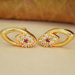 DressBerry Women Gold 1 Pair AD Diamond Stud Earrings-image-10