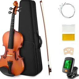 Full Size 4/4 Acoustic Violin Set Solid Wood Rosewood Wood Antique Finish Violin with Hard Case, Rosin, Shoulder Rest, Bow, Tuner and Extra Strings for Kids Beginners Students 4/4 Semi- Acoustic Violin-picture-5