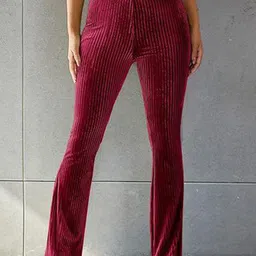 Outzidr Women Striped Regular Fit Mid-Rise Fitted And Flared Trouser-image-40