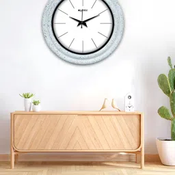 OLIVE TREE Blue & White Textured Round Wooden Analogue Wall Clock-picture-0