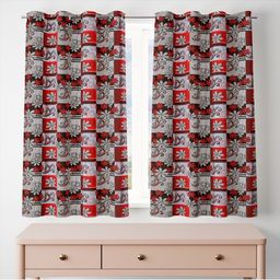 POORAK Red And Grey 2 Pieces Floral Sheer Window Curtain-0