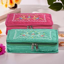 Kuber Industries Pink & Green 2 Pieces Embroidered Jewellery Organisers-4