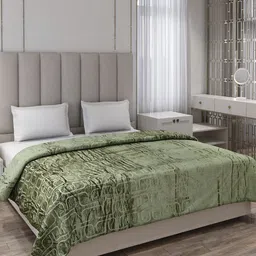 Monte Carlo Olive Green Geometric Printed AC Room 210 GSM Double Bed Blanket-image-30
