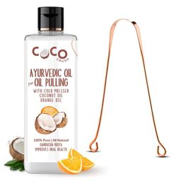 Coco Crush Ayurvedic Coconut & Orange Oil For Oil Pulling With Copper Tongue Cleaner -50ml-63