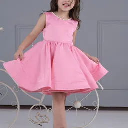 Foreverkidz Girl Silken Pink Round Neck Sleeveless Knee Length Fit and Flare Glow Dress-29