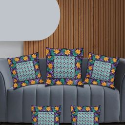 REZZY Blue & Purple Set of 5 Floral Square Cushion Covers-24