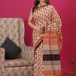 Vanedik Floral Pure Cotton Block Print Saree-image-9
