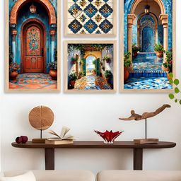 Kotart Brown & Blue 4 Pieces Contemporary Wooden Wall Arts-picture-16