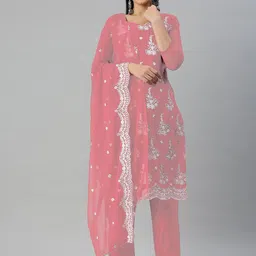 HERE&NOW Floral Embroidered Thread Work Unstitched Dress Material-picture-42