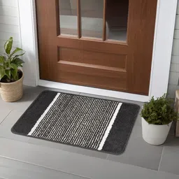 Kuber Industries Light & Dark Grey 4 Pieces Striped Anti-Skid Microfiber Door Mats-16