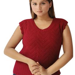 LeafBird Women Self Design Round Neck Woollen Top-image-71
