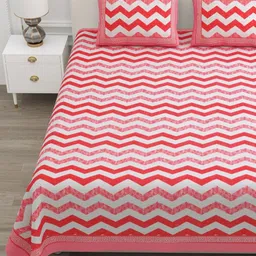 ATARAH Red & White Geometric 144 TC Queen Bedsheet with 2 Pillow Covers-picture-32
