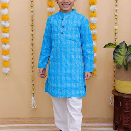 UNBIND Boys Ethnic Motifs Regular Pure Cotton Kurta with Trousers-45