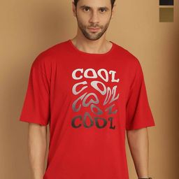MACK JONNEY Men Pack Of 3 Typography Printed Round Neck Cotton Oversized T-shirts-image-99