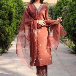 BAESD Embroidered V-Neck Thread Work Kurta With Trousers & Dupatta-picture-41