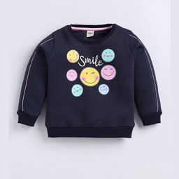 Hopscotch Girls Navy Blue Cotton Smiley Emoji Printed Sweatshirt-picture-19