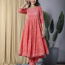 Jaitpuriya Women Floral Embroidered Regular Gotta Patti Pure Cotton Kurta with Trousers-48