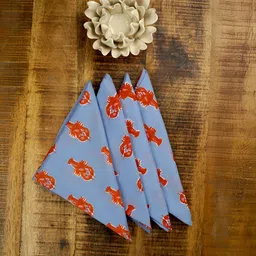 Ratan Cart 4-Pcs Blue & Orange Colored Printed Table Napkins-11