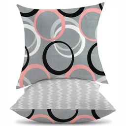 IVAZA Grey & Black Set of 3 Geometric Square Cushion Covers-30