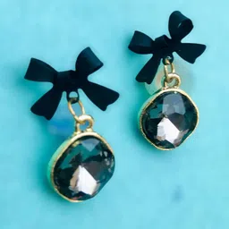 PolluxCraft Gold-Plated Artificial Stones Studded Contemporary Shaped Korean Drop Earrings-image-68