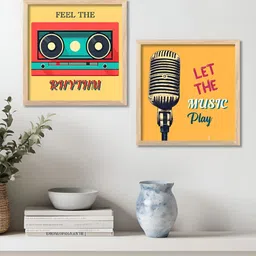 WALLLANE Brown & Yellow 2 Pieces Wood Music Theme Wall Art-31