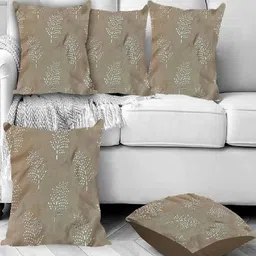 TURIYA Tan & White Floral Velvet Square Cushion Covers-image-91