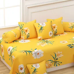 Aura 8 Pcs Yellow & White Printed Cotton Diwan Set-11