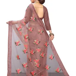 PATLANI STYLE Floral Embroidered Beads and Stones Net Saree image 3