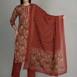 ETRAANA Women Floral Printed Regular Pure Cotton Kurta with Trousers & With Dupatta-picture-21