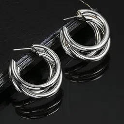 Celestria Silver-Plated Korean Circular Shaped Half Hoop Earrings-96