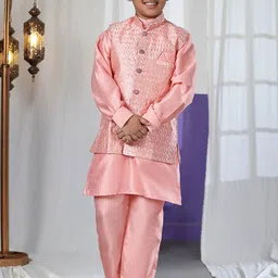 Pro-Ethic STYLE DEVELOPER Boys Ethnic Motifs Embroidered Regular Pure Silk Kurta with Pyjamas-43