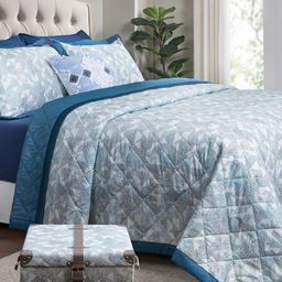 MASPAR Blue & White Geometric Cotton 8 Piece Double King Regular Bedding Set-47