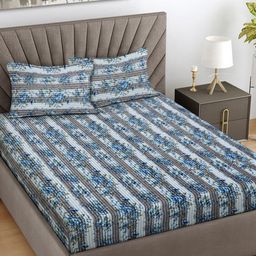 Myntra Elegant Homes Grey & Blue Printed Woollen 300 TC King Bedsheet Set 2.5 m x 2.25 m-image-61