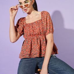 Moda Rapido Women Floral Print Puff Sleeve Peplum Top-picture-3