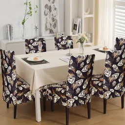 Dakshya Industries 6-Pcs Beige & Black Printed Chair Covers-0