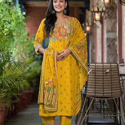 Juniper Floral Printed Sequinned Liva Straight Kurta With Trouser & Dupatta-picture-14