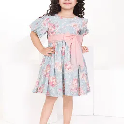 Peppermint Floral Print Flutter Sleeve A-Line Dress-2