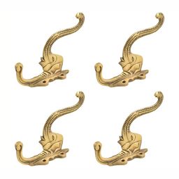 IndianShelf Gold-Toned & Black4 Pieces Elephant Head Trunk Brass Wall Hooks-3