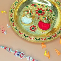 Anouk Artificial Stones Studded And Beaded BRO Thread Rakhis With Card & Pooja Thali-25