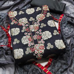 HERE&NOW Floral Woven Design Beads & Stones Banarasi Jacquard Unstitched Dress Material-picture-13