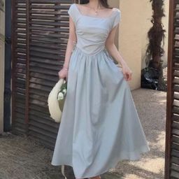 DressBerry Square Neck Cap Sleeves Fit & Flare Maxi Dress-image-63