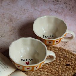 WEAVING HOMES Yellow 2 Pieces Printed Ceramic Glossy Mugs 180 ml-48