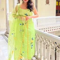 KALINI Women Floral Embroidered Thread Work Kurta with Trousers & Dupatta-image-94